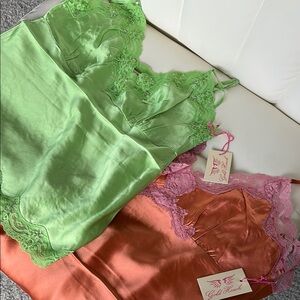 BUNDLE! NWT Women's Lace Trim Satin Camisole - Green and Orange by Gold Hawk